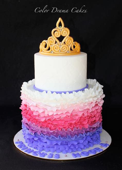 Princess Ruffle Cake With A Handmade Tiara On Top Cakesdecor