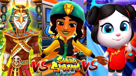 Talking Tom Gold Run Удачливая Анжела VS Subway Surfers Marrakesh Salma