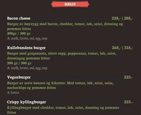 Kullebunden Spiseri Meny Priser Norge Oppdatert