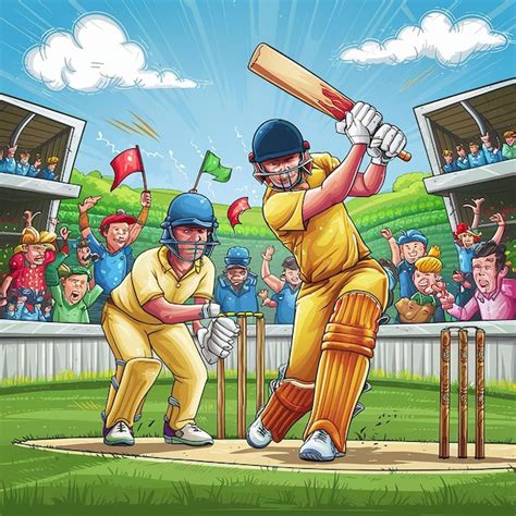 Premium Photo | A drawing of a cricket game with a cartoon of a cricket ...