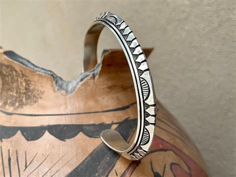 G Carinated Sterling Silver Cuff Bracelet By Navajo Randy Secatero