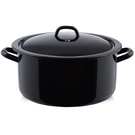 Enamel Stockpot With Lid Black L