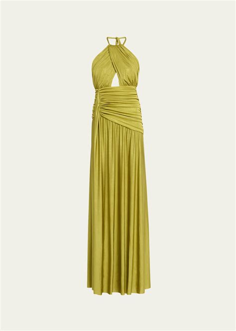 PatBO Metallic Jersey Open Back Halter Maxi Dress Bergdorf Goodman