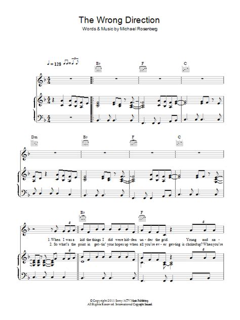 Passenger The Wrong Direction Sheet Music For Piano Vocal And Guitar Download Pdf 116785