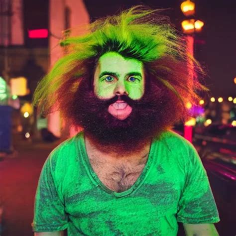 KREA A Photo Of An Extremely Hirsute Man Whose Hair Is Neon Green