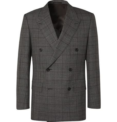 Kingsman Grey Slim Fit Double Breasted Prince Of Wales Checked Wool