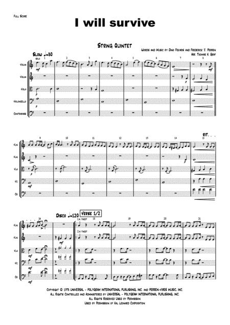 I Will Survive Arr Thomas H Graf Por Gloria Gaynor Partituras Para Agrupación Para Cuerda En