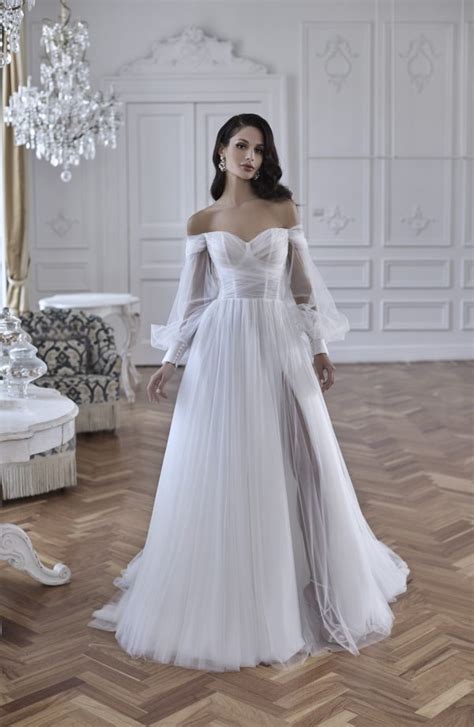 A Line Wedding Dress With Off The Shoulder Long Sleeves Kleinfeld Bridal