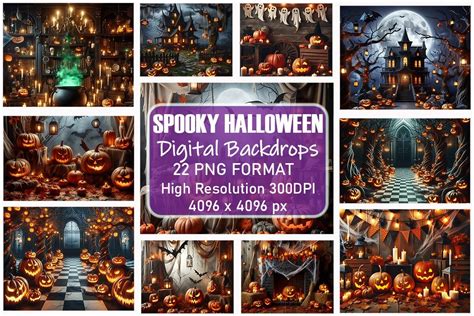 Spooky Halloween Digital Backdrop Bundle Bundle · Creative Fabrica