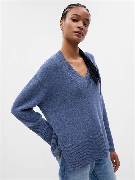 24 7 Split Hem V Neck Sweater Gap