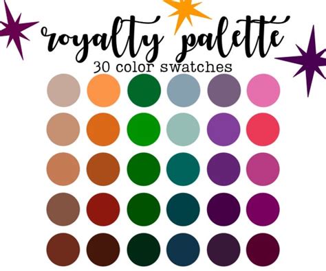 Royalty Color Palette Set Of 30 Color Swatches Etsy