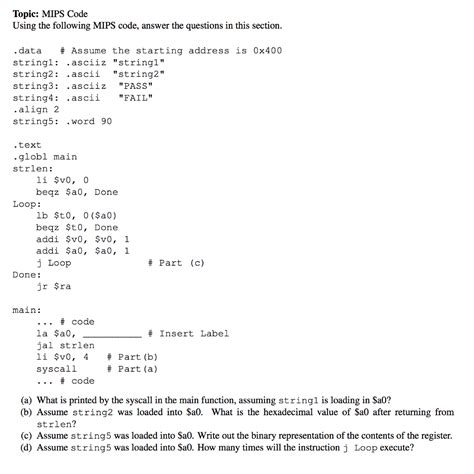 Solved Topic MIPS Code Using The Following MIPS Code Chegg