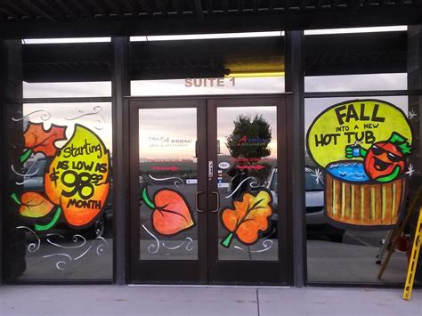 Whimsical Window Painting Take A Break Spas And Billiards Fall Window