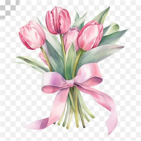 Premium Psd Pink Tulips Floral Watercolor Transparent Background