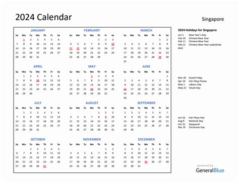 Singapore 2024 Calendar With Holidays