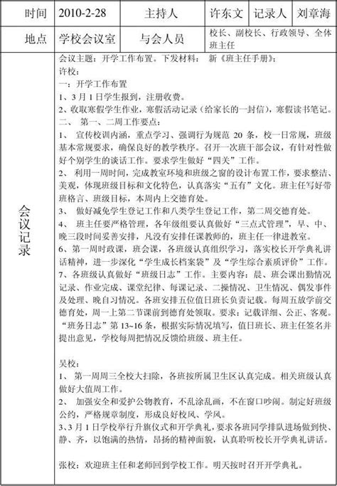 2009 2010第二学期班主任工作会议记录word文档在线阅读与下载无忧文档