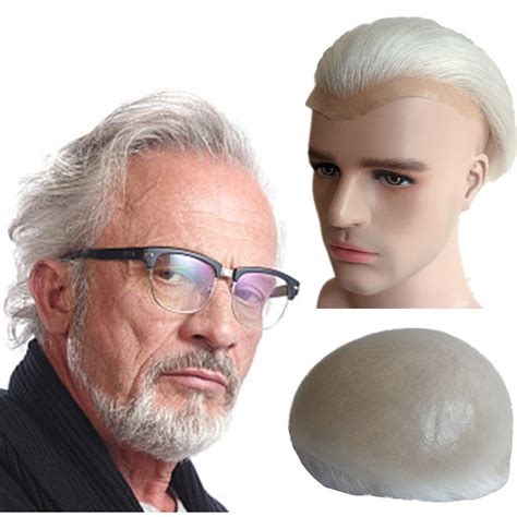 Gray White Hair Toupee For Men Hair Pieces For Men Nlw European Virgin Human Hair