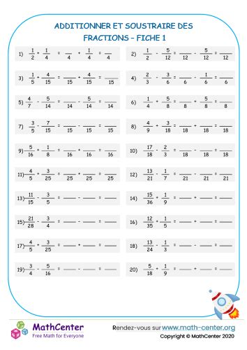 Additionner Et Soustraire Des Fractions Fiche Fiches De Travail