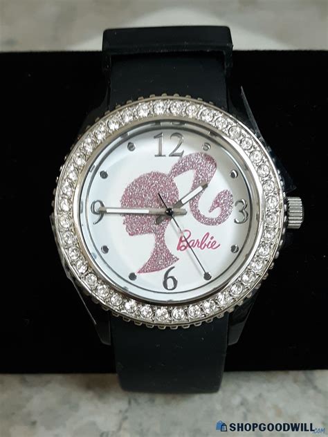 2011 Mattel Barbie Bar018 Girls Watch Crystal Accented Black Strap