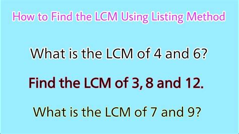 How To Find The Least Common Multiple Or Lcm Using Listing Method Youtube