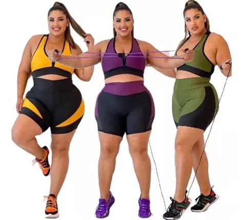 Kit Conjuntos De Academia Plus Size Short E Top Fitness Frete Gr Tis