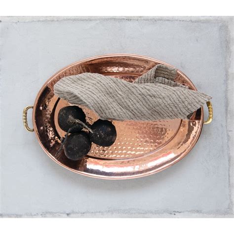 Hammered Stainless Steel Tray with Brass Handles by Creative Co-op