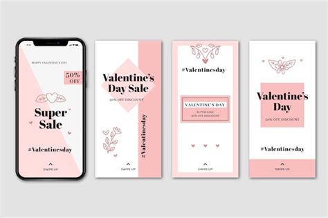 Valentines Day Sale Instagram Story Set Vector Gratis