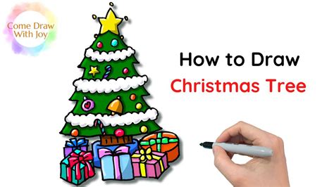 How To Draw A Christmas Tree With Presents Step By Step