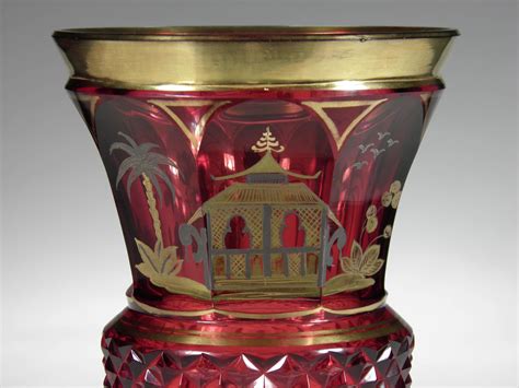 Bohemian Ruby Glass Goblet Gold Paint Chinoiserie Motive 19th 20th Century At 1stdibs Ruby