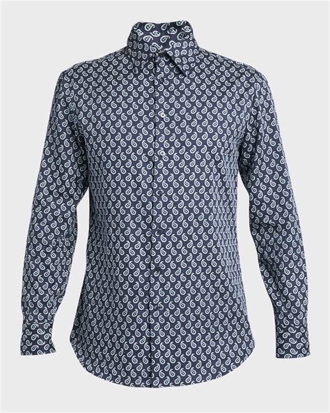 Etro Men S Mini Paisley Sport Shirt Neiman Marcus