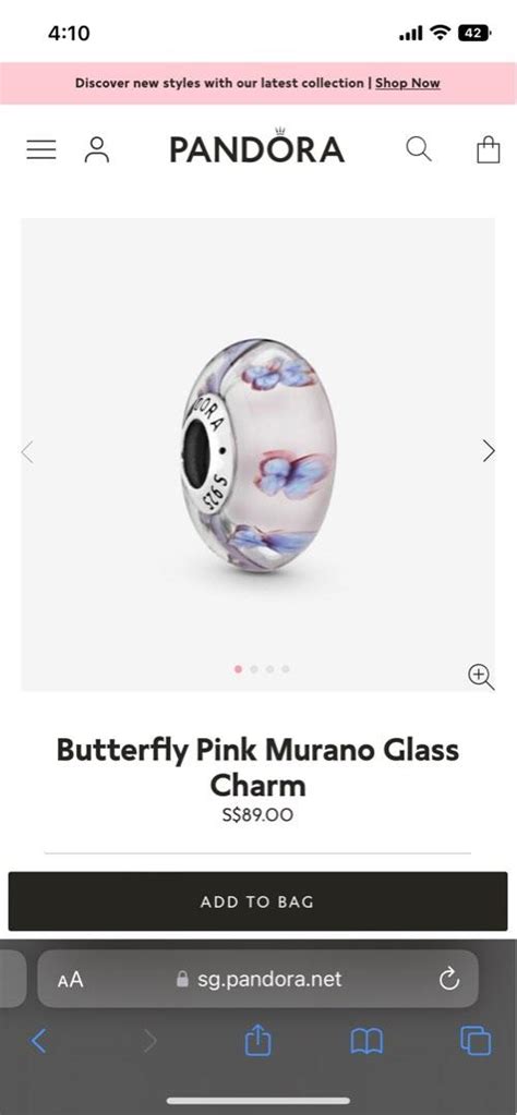 Pandora Butterfly Pink Murano Glass Charm Women S Fashion Jewelry