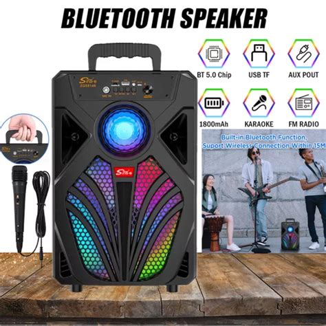 Portable Karaoke Bluetooth Speaker Stereo Rgb Light Party Mic