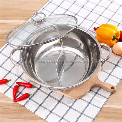 Stainless Steel 2 Tastes Hot Pot Chinese Fondue Divided