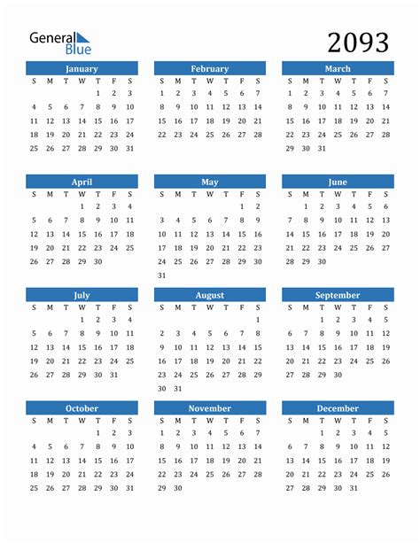 Free 2093 Calendars in PDF, Word, Excel