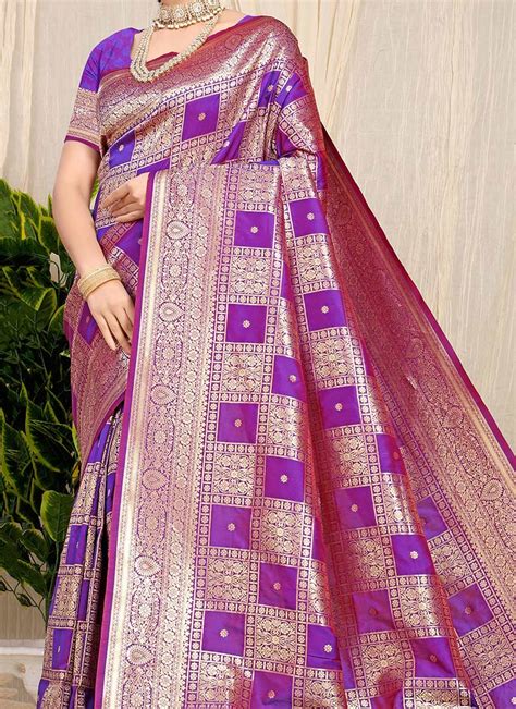 Buy Patola Silk Zari Weaving Work Purple Color Saree Festive Wear