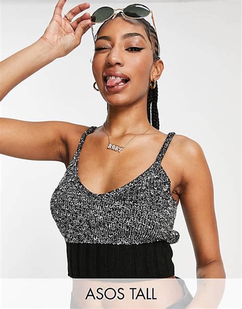 Asos Design Tall Strick Camisole In Schwarz Mit Kontrastnaht Asos