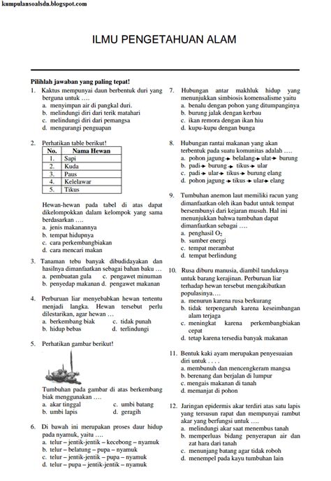 Soal Ipa Kelas Sd Dan Kunci Jawaban Homecare