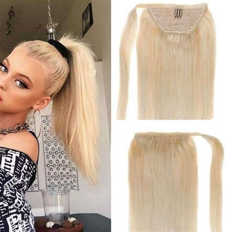 Paardenstaart Ponytail 100 Echt Haar Kleur Lichtblond 613 Dik Vol 60cm