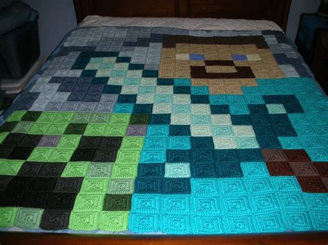 Minecraft Afghan Blanket Steve Sword Creeper By Gossamertouch