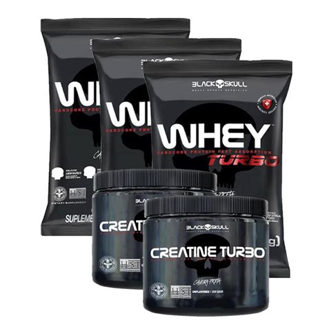 Combo 3x Suplemento Em Pó Whey Protein Turbo Toffe 900g 2x Creatina