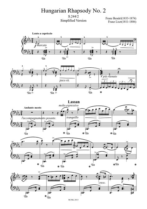 Hungarian Rhapsody No 2 Simplified Version Sheet Music Download Free In Pdf Or Midi