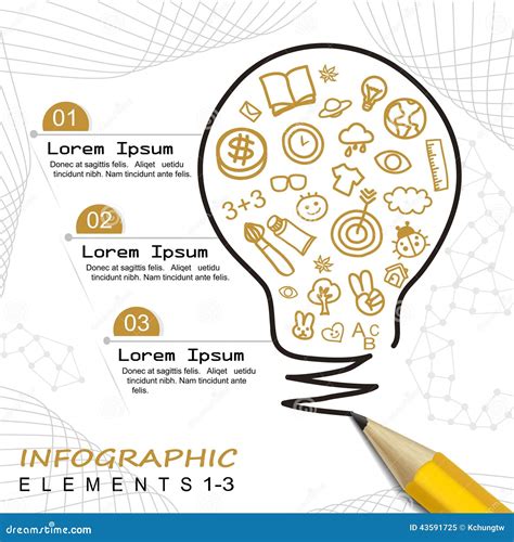 Modern Template Infographic With Pencil Drawing A Bulb Cartoon Vector ...