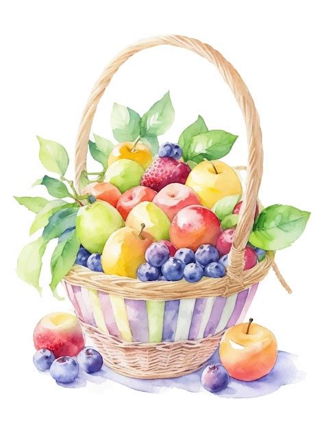 Premium Vector | Watercolor illustration of fruit in a basket