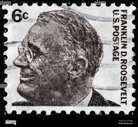 President Franklin Delano Roosevelt On American Postage Stamp Stock