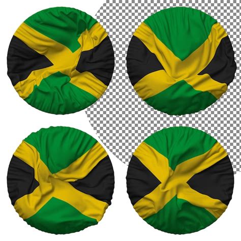 Premium PSD Jamaica Flag Round Shape Isolated Different Waving Style