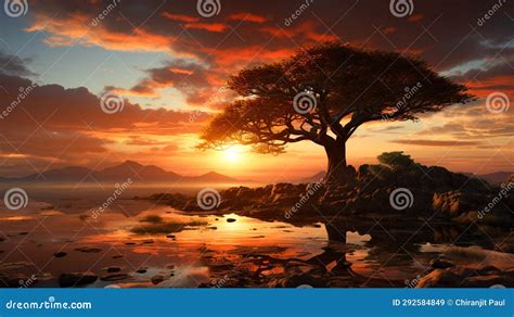 Acacia Tree in African at Sunset Stock Image - Image of african, africa ...