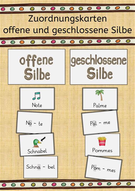 Zuordnungskarten Offene Und Geschlossene Silbe Unterrichtsmaterial Im