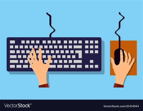 Flat hands typing on keyboard with cable and blue Vector Image