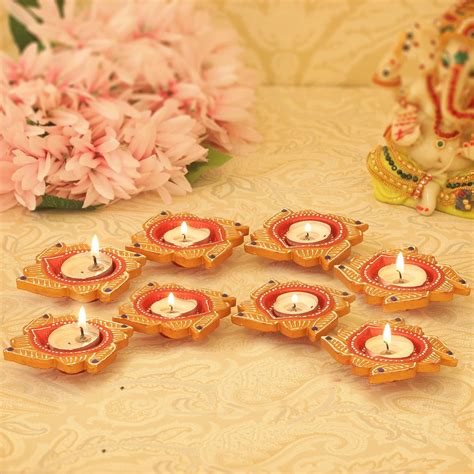 Tied Ribbons Clay Diya Decorative Diyas Sets For Front Door Handmade