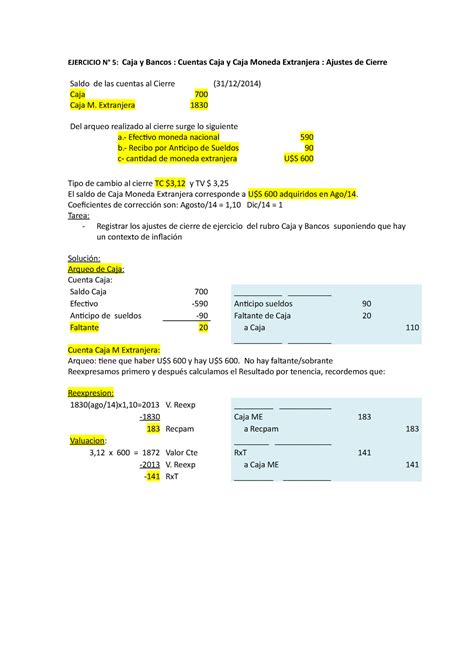 Caja Y Bancos Soluciones Ejercicio N Caja Y Bancos Cuentas